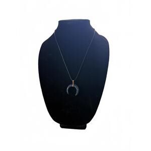 Lapis Lazuli Crescent Moon Necklace on Black Cord